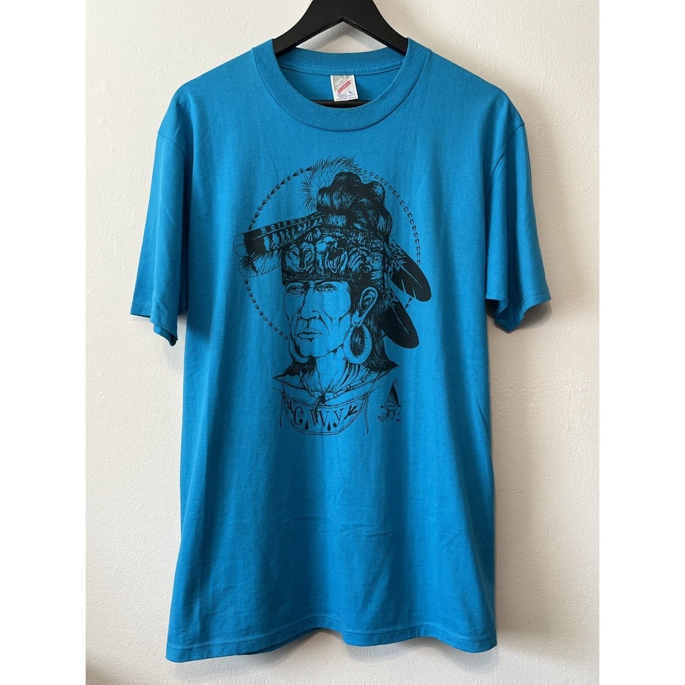 Vintage 90s Native American Wolf Art T Shirt Jerzees USA Large